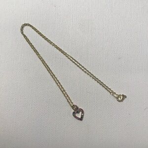 Gold Tone Dainty Colorful Rhinestone Heart Pendant Chain Necklace 18 inches